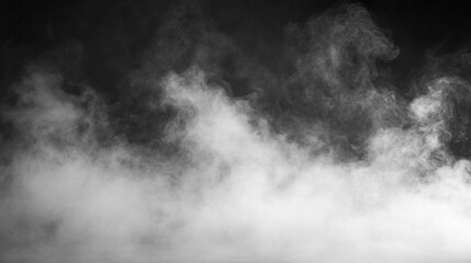Fototapeta premium White smoke billowing, dark background, studio shot, design element
