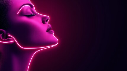 Neon Pink Light Outlines a Womans Face in Profile