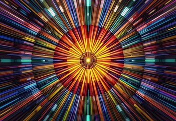 Vibrant multicolored radial lines converge creating a dazzling visual effect