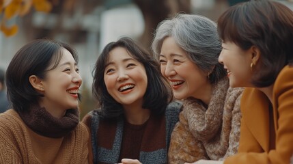 Fototapeta premium Happy women laughing autumn park friendship