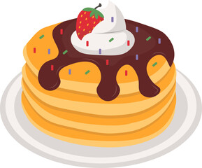 World Pancake Day. Isolated on White Background. Vector Illustration in Cartoon Style.