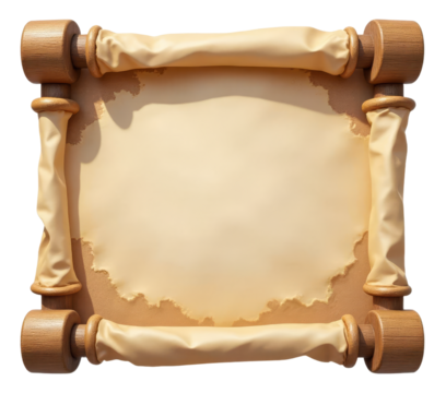 Scroll with wooden supports and transparent background