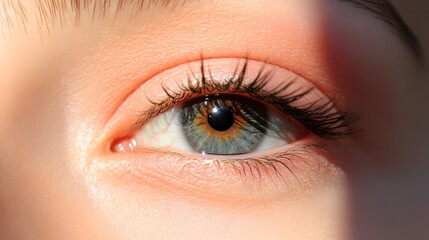 Obraz premium An eye with a sunlight reflection, Generative AI 