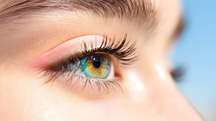 Fototapeta premium An eye with a sunlight reflection, Generative AI 