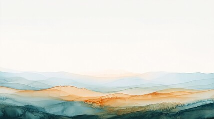 Fototapeta premium Abstract Ink Landscape, Calm Mountains, Sunrise, White Background, Art Print