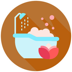 Bathtub rounded flat color icon, use for UI, UX, app and web development, digital or print. for beauty, personal care, body treatment.