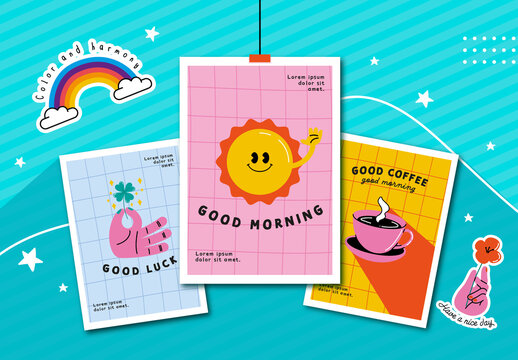 Colorful Cute Motivational Sticker and Poster Set
