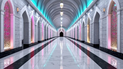 Obraz premium Elegant Hallway with Neon Lighting