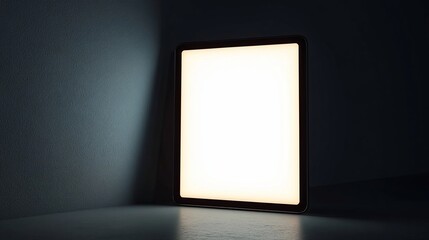 Illuminated Square Panel, Dark Room, Mockup, Advertising