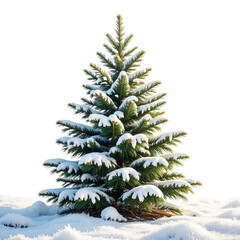 Fototapeta premium Snow covered evergreen tree on transparent background