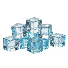 Stack of blue translucent ice cubes transparent background