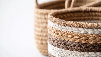 Obraz premium Woven baskets, studio shot, neutral background, storage