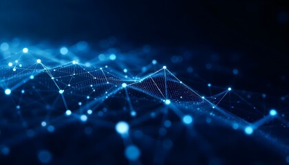 Abstract Data Technology: 3D Rendering of Connecting Dots and Lines on Dark Background