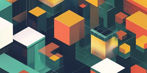 Isometric 3D Vector Illustration of Colorful Geometric Blocks and Puzzle Concept