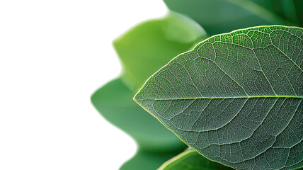 Green leaf closeup, detailed veins, dark background, copy space, design element