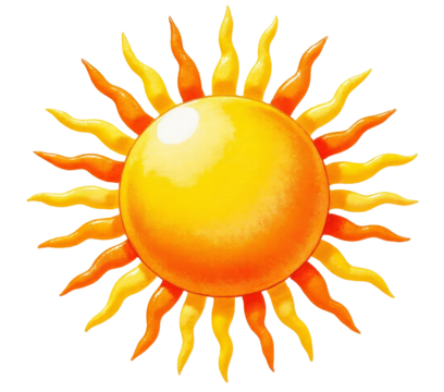 Sun with yellow and orange rays, transparent background