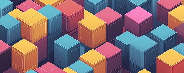 Obraz premium Isometric 3D design of colorful puzzle blocks toy cubes and shapes