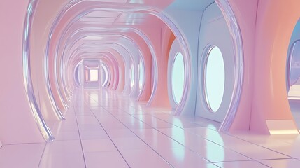 Fototapeta premium Pastel Pink Futuristic Corridor Architecture Design