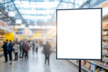 Obraz premium Mockup advertising board in front of supermarket Blank price list board Mock up billboard for your text messege or mock up supermarket