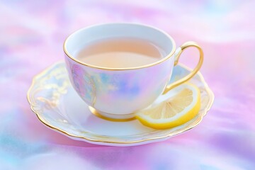 Fototapeta premium Delicate Pastel Tea Cup with Lemon