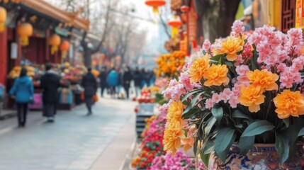 Obraz premium Blossom booth celebrating the lunar new year festivity