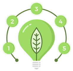 Green energy infographics - diagram with five elements with lightbulb with leaf