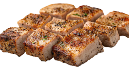Grilled pork cubes on dark background, ready to serve