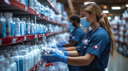 Efficient Organization of Medical Supplies by Workers in a Warehouse Setting Exemplifying Teamwork and Preparedness for Healthcare Deployment