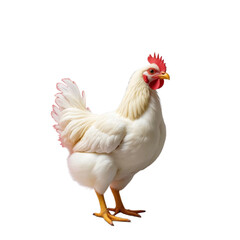 Fototapeta premium White hen with red comb on red, white, and gray background transparent background