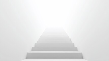 White stairs ascending to bright light in minimalist room; success concept