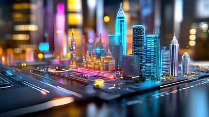 Obraz premium futuristic cityscape: neon lights & architecture - futuristic & sci.