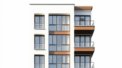 Fototapeta premium Modern apartment building facade, city, sunny day, architectural render, real estate