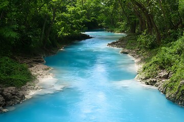 Fototapeta premium Azure River Winding Through Lush Forest