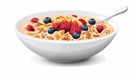 Delicious berry granola breakfast bowl, studio shot, white background, healthy eating