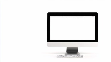 Blank screen desktop computer, white background, keyboard, website mockup