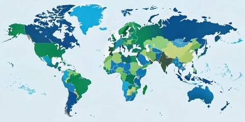 Global Regions Illustrated with Varied Color-Coded Patterns on a World Map Showing International Divisions