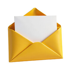 Yellow envelope with white card and transparent background