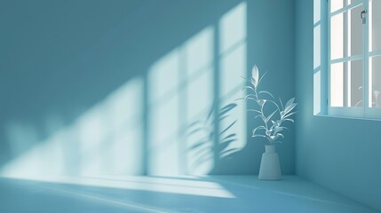 Obraz premium Blue empty room with window and sunlight