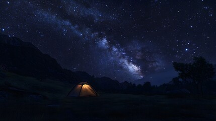 lone tent under the vast night sky
