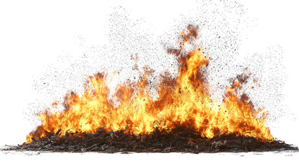 Huge bonfire burning intensely with sparks against black background, for VFX