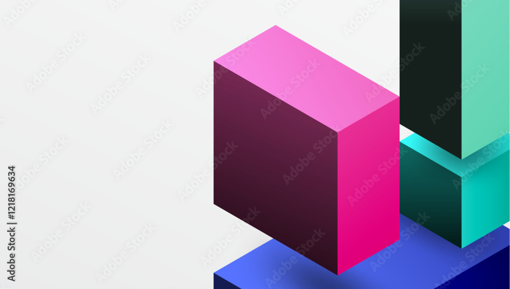 Poster sleek abstract design featuring isometric 3d blocks in a clean, modern composition. perfect for tech