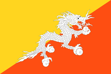 High detailed flag of Bhutan. National Bhutan flag. Asia. 3D illustration.