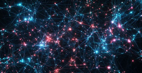 Fototapeta premium Abstract network of glowing lines and nodes, depicting connections and data flow.