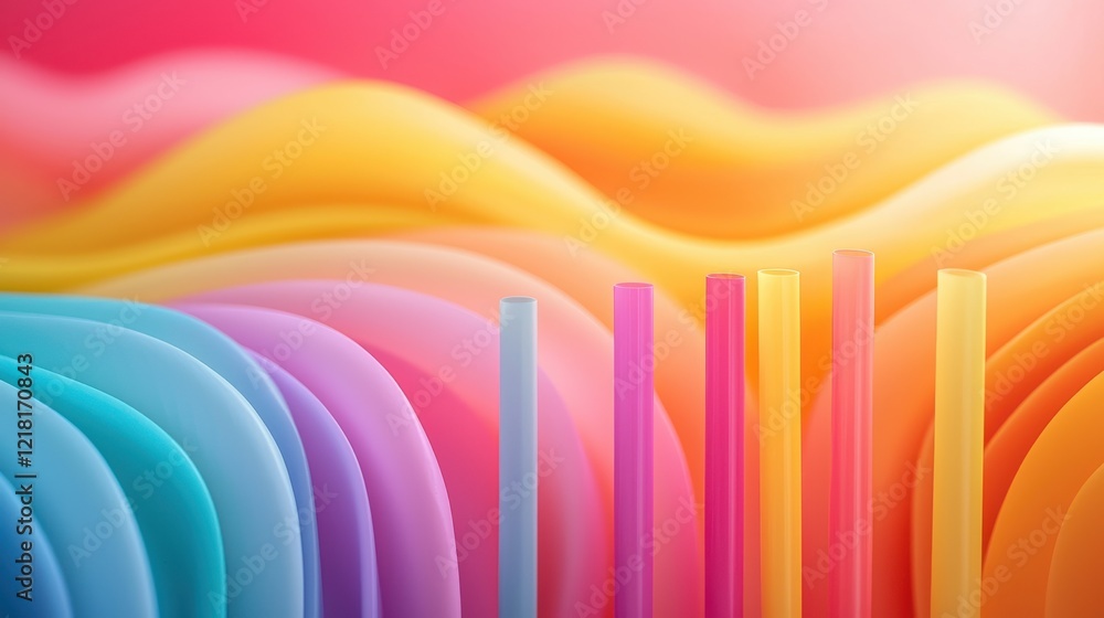 Poster colorful abstract background with wavy patterns and vibrant straws. design evokes sense of playfulne