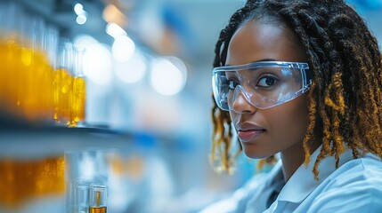 Laboratory Technician Conducting Experiments with Test Tubes in Protective Gear in Research Lab Setting