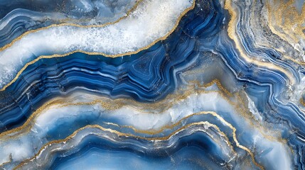 Fototapeta premium Abstract Blue Agate Texture With Gold Accents