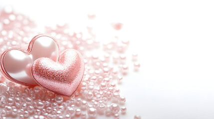Fototapeta premium ? Elegant Valentine's Day card with heart-shaped pearls and a romantic message isolated on white background in HD