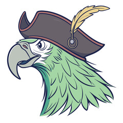 Parrot head with a pirate hat vector art illustration.