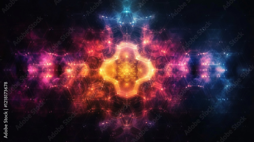 Poster abstract hexagonal light pattern design in vivid colors