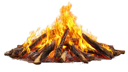 Large bonfire burning brightly against black backdrop, ideal for effects